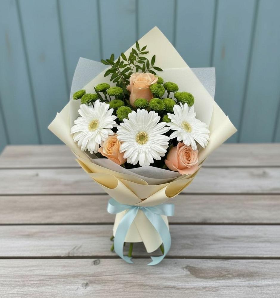 Букет цветов из: Герберы, Розы и Хризантемы в Чупряково