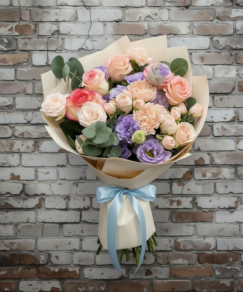 Букет цветов из: Розы, Лизиантусы и Гвоздики в Чупряково