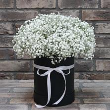 Цветочная композиция из Гипсофила в шляпной коробке в Чупряково