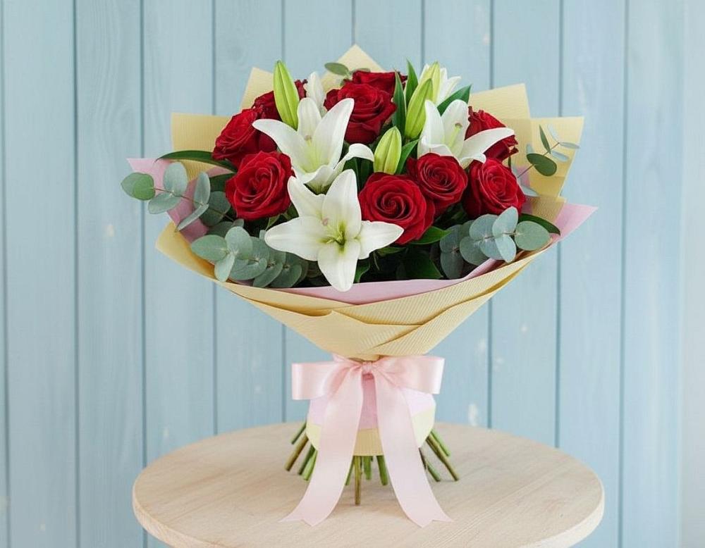 Букет цветов из: Лилии и Розы в Чупряково