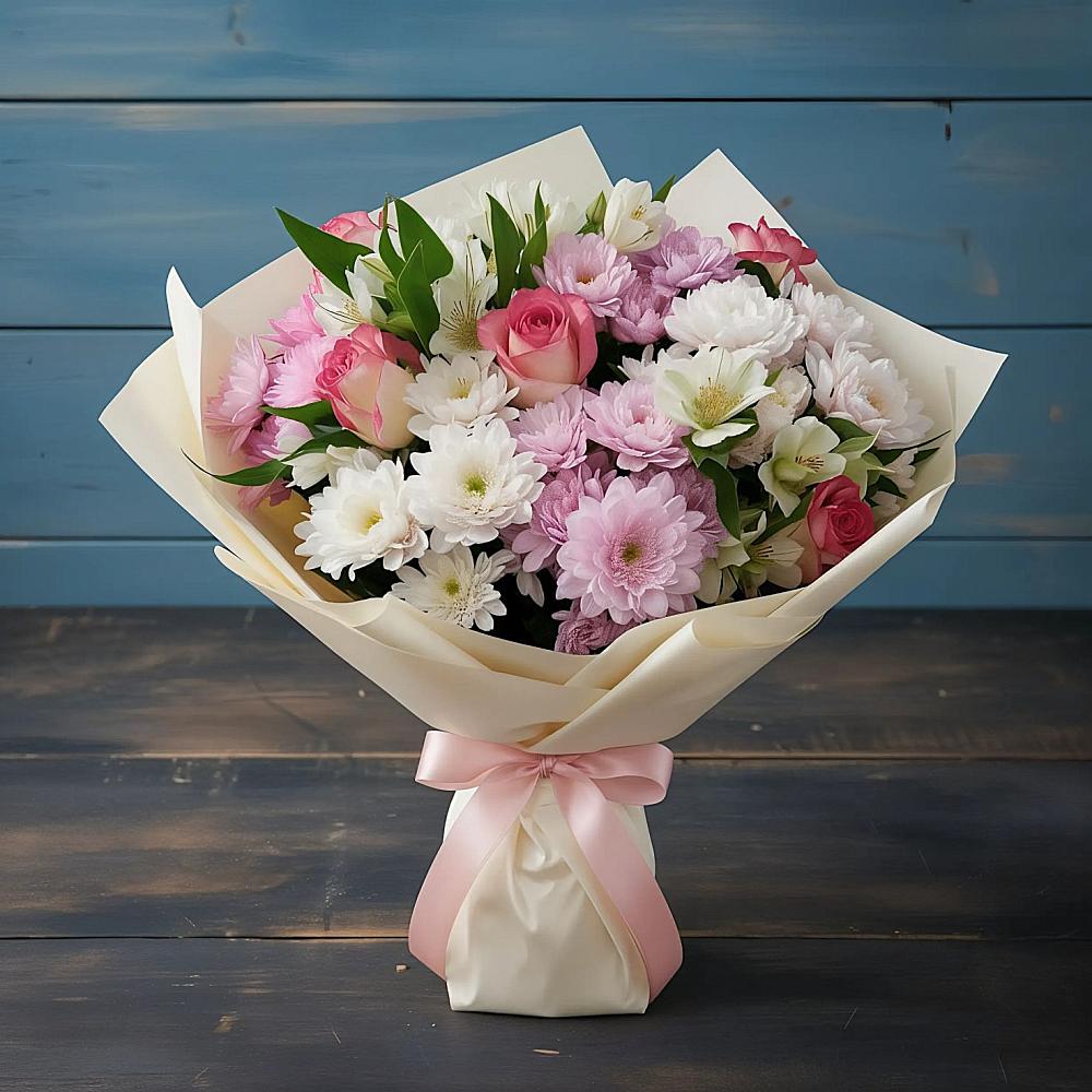 Букет цветов из: Хризантемы, Альстромерии и Розы в Чупряково